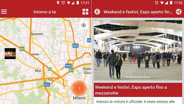 Milano Weekend app Android screen wide
